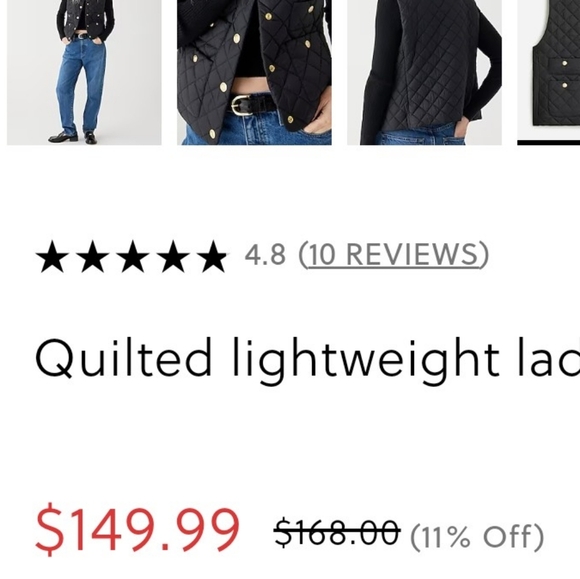 J. Crew Factory Puffer Vest Snap Pockets Black BJ901 Black Gold Zipper NEW Comfy - Picture 12 of 15